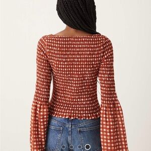 ASOS Red Checkered Smocked Blouse